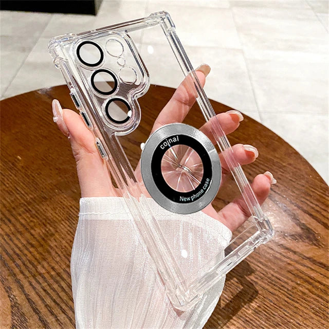 For Magsafe Transparent Case For Samsung Galaxy S24 Ultra S23 FE S22 S21 S20 Plus Magnetic Camera Protection Shockproof Cover